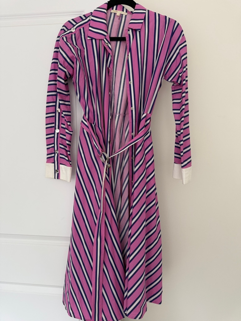Maje Pink, Navy & White Striped Shirt Dress